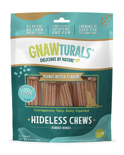 Gnawturals Peanut Butter Hideless Ribbed Bone 5 Piece (Small-Medium Breed)
