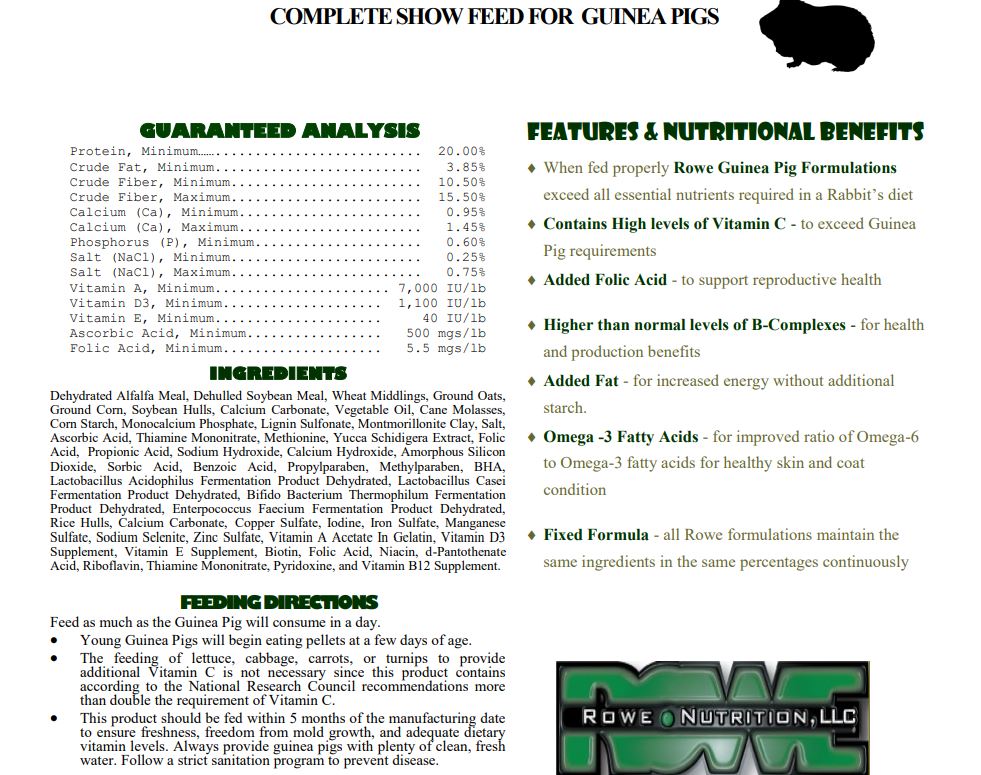 Rowe Nutrition Guinea Pig Pellets