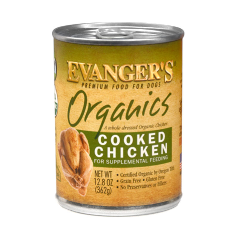 Evangers 100% Organic Cooked Chicken Canned Dog Food 12.8oz Cans