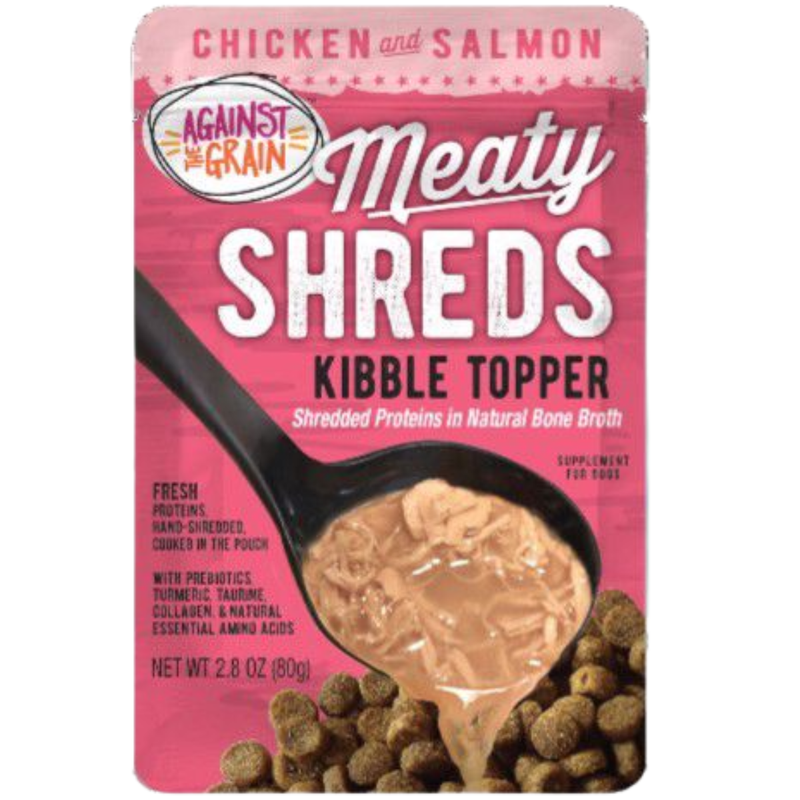 Against The Grain Meaty Shreds Slow Cooked Shredded Chicken and Salmon Kibble Topper