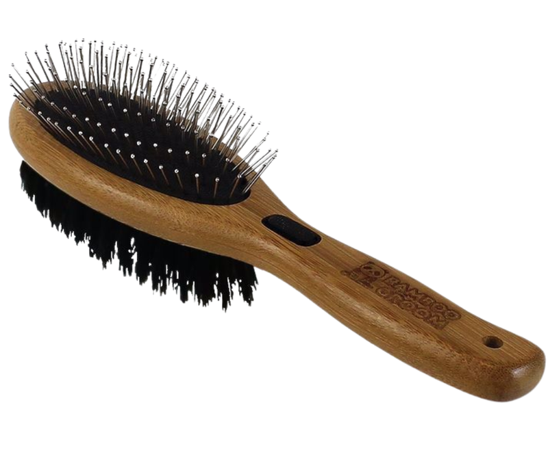 Bamboo Groom Combo Brush with Bristles and Stainless Steel Pins for Dogs