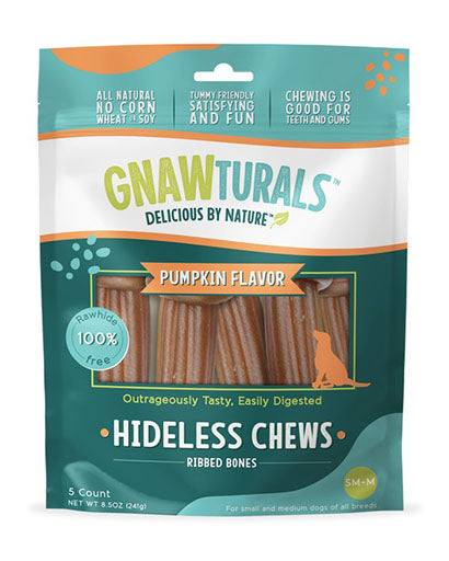 Gnawturals Pumpkin Hideless Ribbed Bone 5 Piece (Small-Medium Breed)