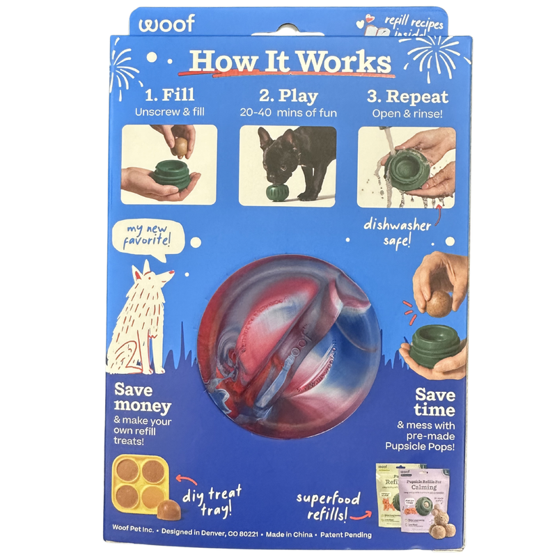 Woof Red White & Blue Tie-Dye 2026 Summer Pupsicle Dog Treat Toy