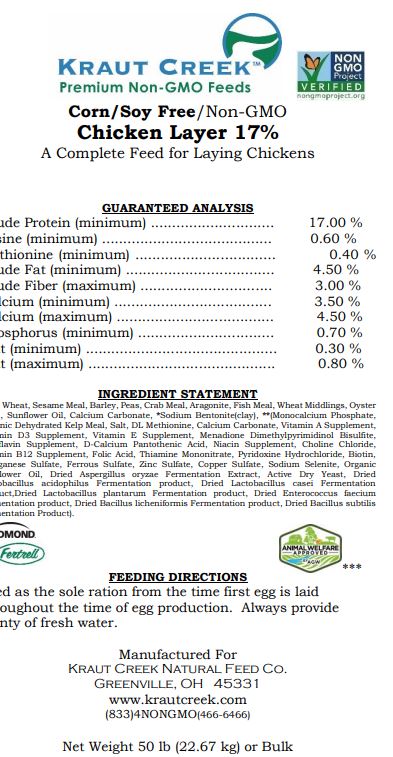 Kraut Creek Soy Free, Corn Free, Non-GMO Chicken Layer 17%