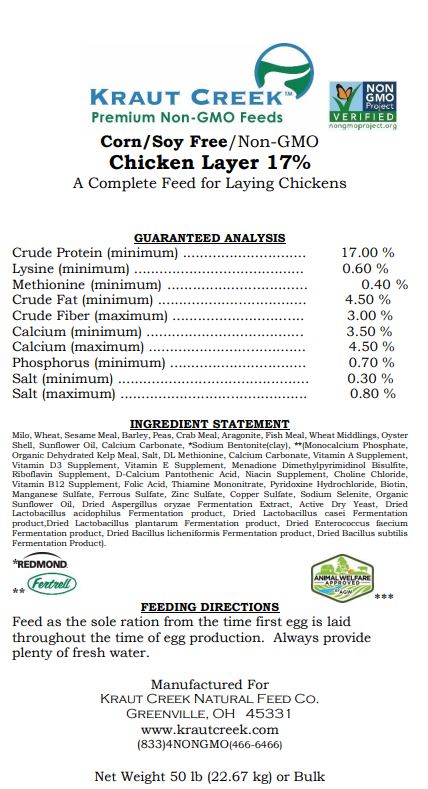 Kraut Creek Non Soy, No Corn Non-Gmo 17% Layer