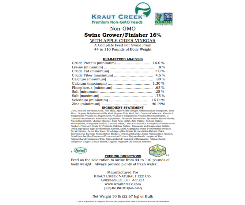 Kraut Creek Non-GMO Soy Free 16% Swine Grower/Finisher