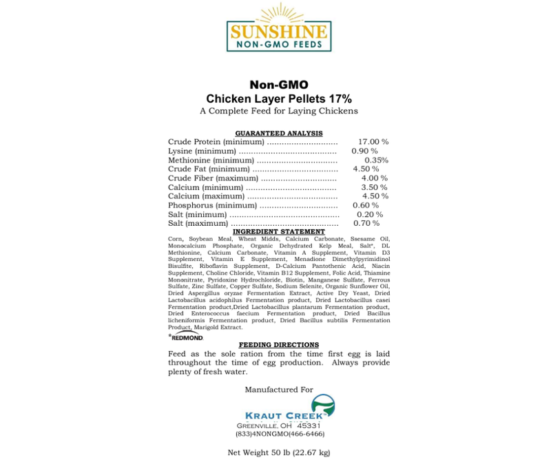 Sunshine-Non GMO 17% Chicken Layer Pellet 50lbs