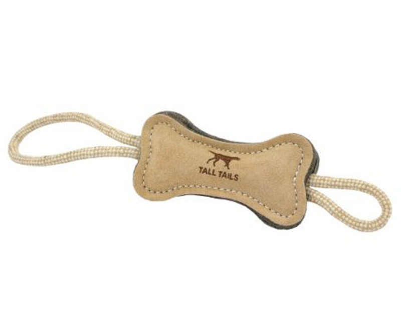 Tall Tails 12-In Leather & Wool Bone Tug Toy