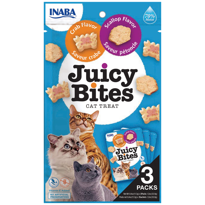 Inaba 1.2oz Cat Juicy Bites 3 Pack Scallop and Crab Treats