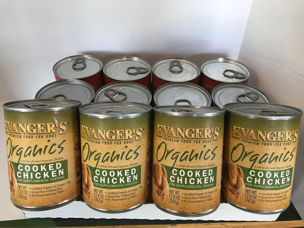 Evangers 100% Organic Cooked Chicken Canned Dog Food 12.8oz Cans