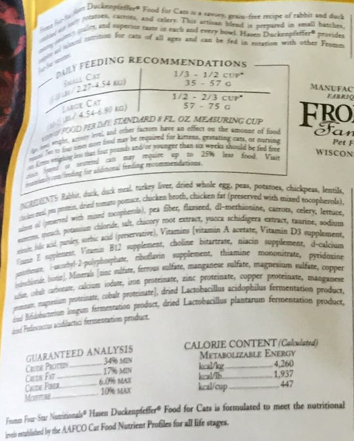 Fromm Family Four Star Hasen Duckenpfeffer Recipe Cat Food