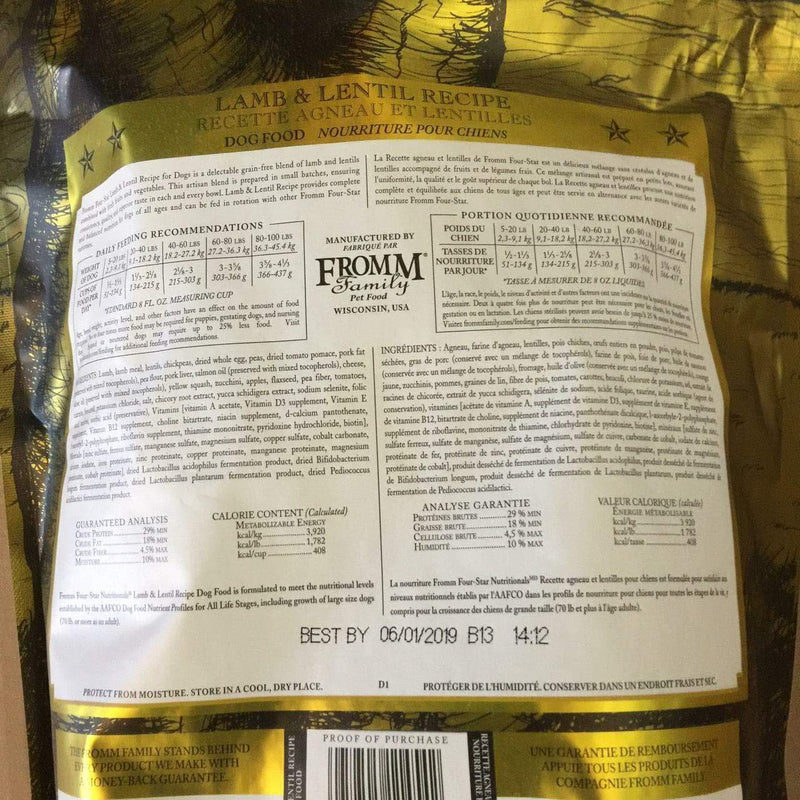 Fromm Family Four Star Grain Free Lamb & Lentil Recipe Dog Food