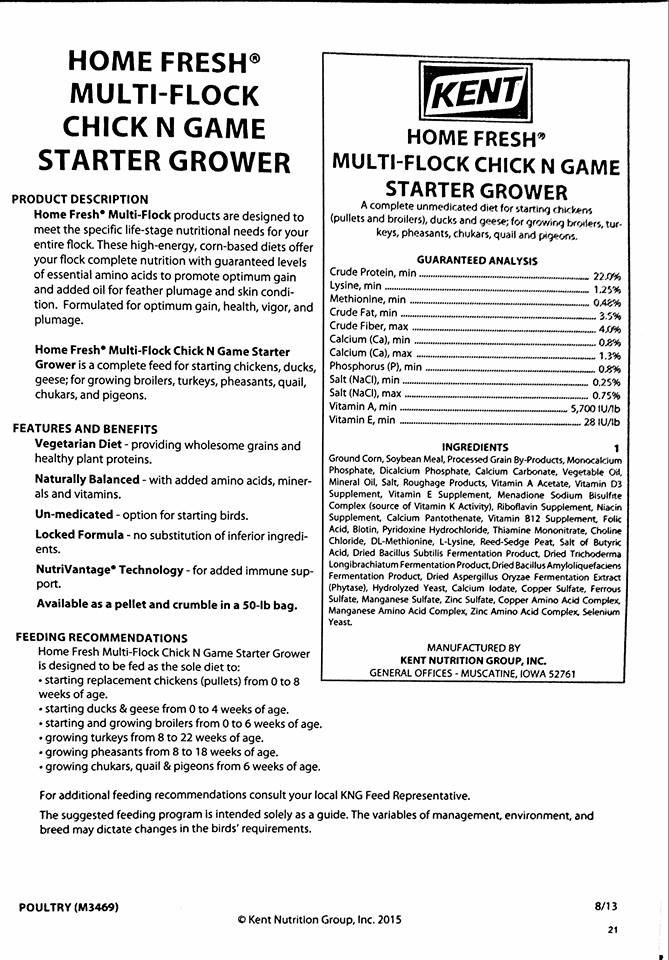 Kent Home Fresh Multi-Flock Chick 'N Game Starter/Grower 22%