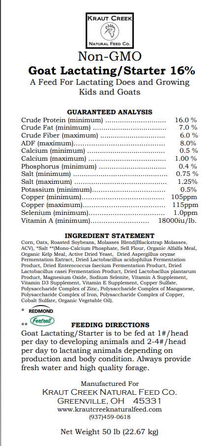 Kraut Creek Non-GMO 16% Lactating/Starter Goat Feed