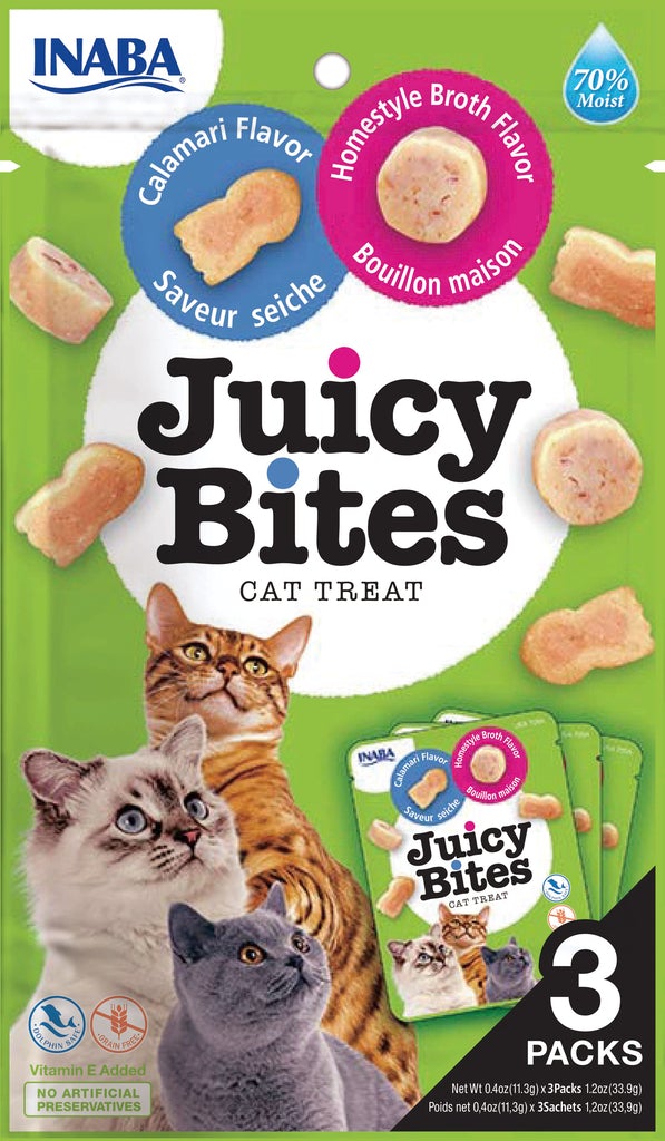 Inaba 1.2oz Cat Juicy Bites 3 Pack Calamari+ Homestyle Broth Treats